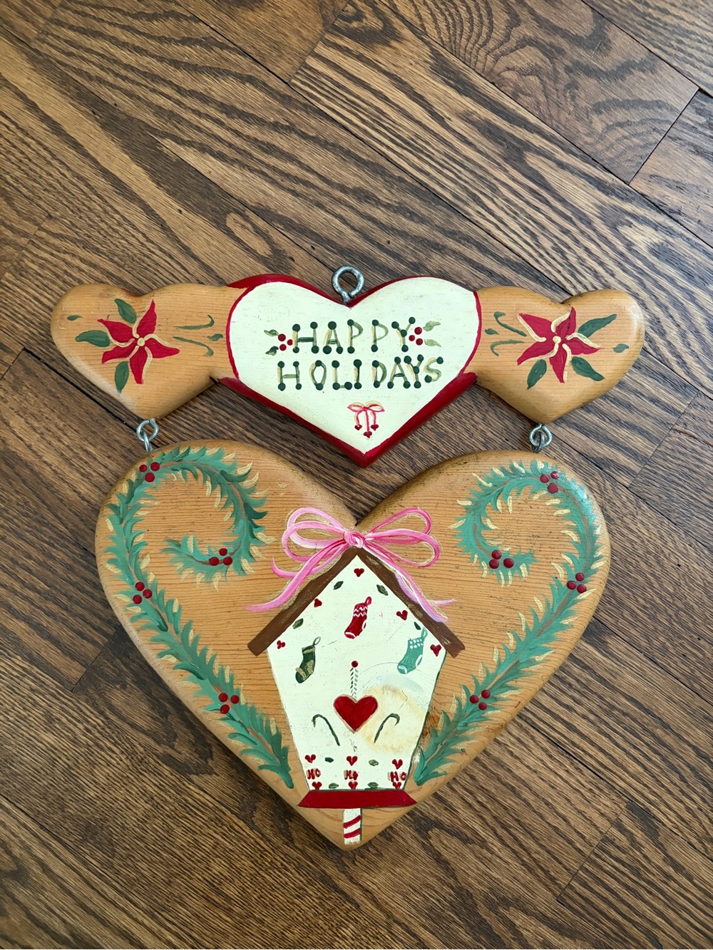 Vintage Happy Holidays Wooden Plaque Handmade Mexico Folk Art JDI Inc Fallbrook